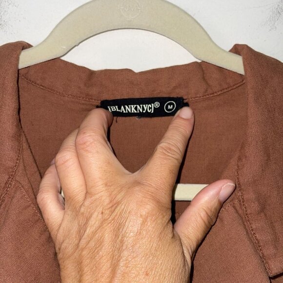 BLANKNYC Womens Belted Jumpsuit Size Medium Brown Cotton Linen Sleeveless - Picture 5 of 10